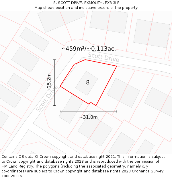 8, SCOTT DRIVE, EXMOUTH, EX8 3LF: Plot and title map