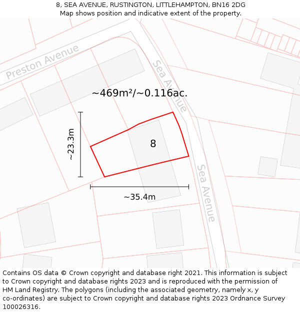 8, SEA AVENUE, RUSTINGTON, LITTLEHAMPTON, BN16 2DG: Plot and title map