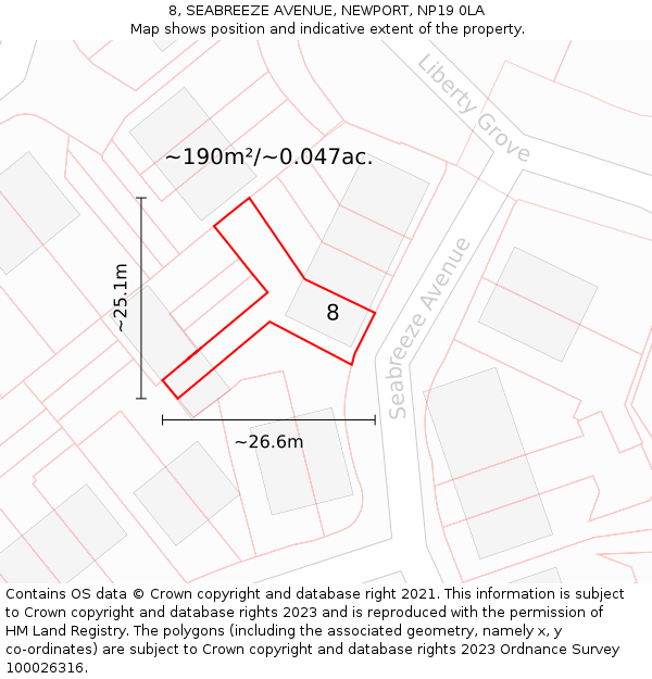 8, SEABREEZE AVENUE, NEWPORT, NP19 0LA: Plot and title map