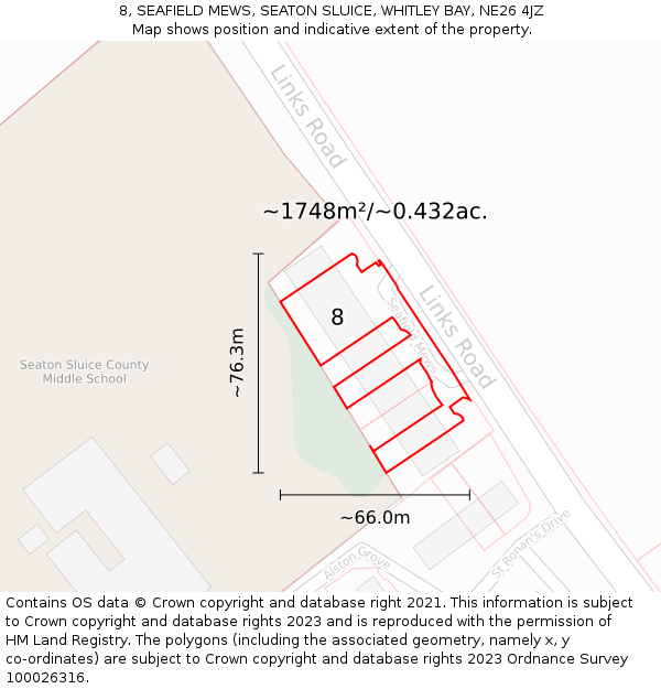 8, SEAFIELD MEWS, SEATON SLUICE, WHITLEY BAY, NE26 4JZ: Plot and title map