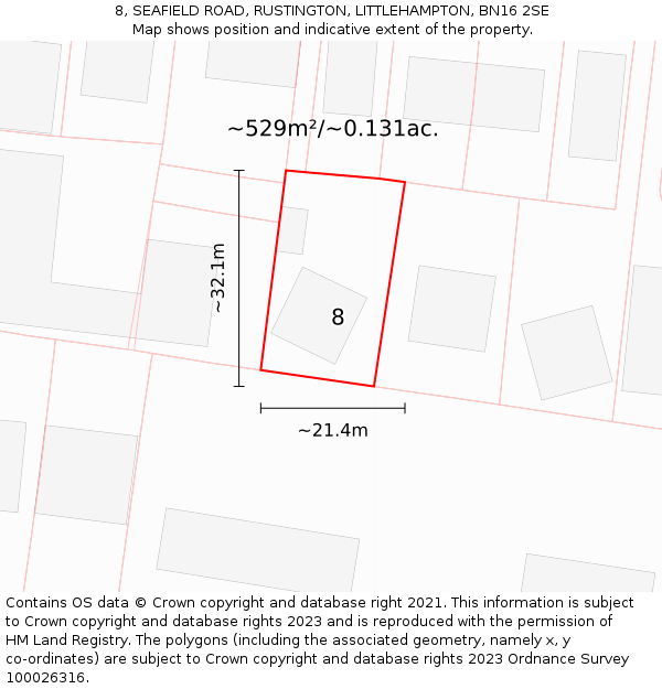 8, SEAFIELD ROAD, RUSTINGTON, LITTLEHAMPTON, BN16 2SE: Plot and title map