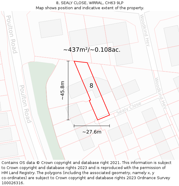 8, SEALY CLOSE, WIRRAL, CH63 9LP: Plot and title map