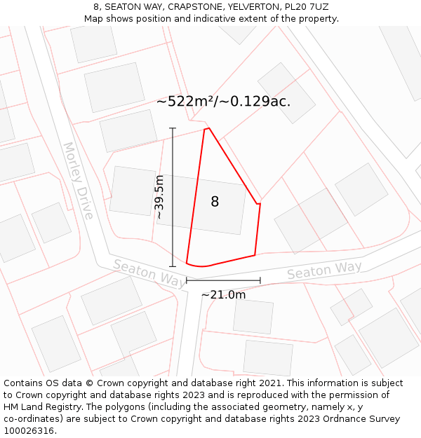 8, SEATON WAY, CRAPSTONE, YELVERTON, PL20 7UZ: Plot and title map