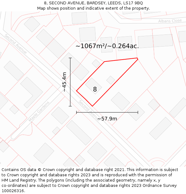 8, SECOND AVENUE, BARDSEY, LEEDS, LS17 9BQ: Plot and title map