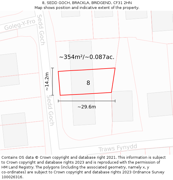 8, SEDD GOCH, BRACKLA, BRIDGEND, CF31 2HN: Plot and title map