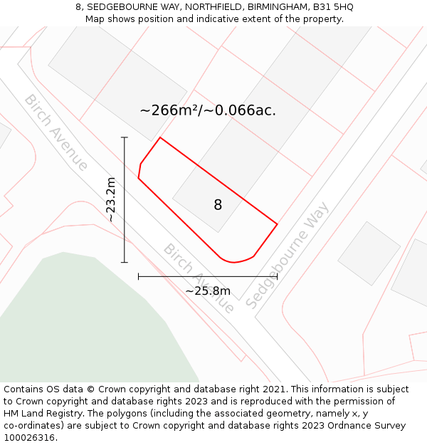 8, SEDGEBOURNE WAY, NORTHFIELD, BIRMINGHAM, B31 5HQ: Plot and title map