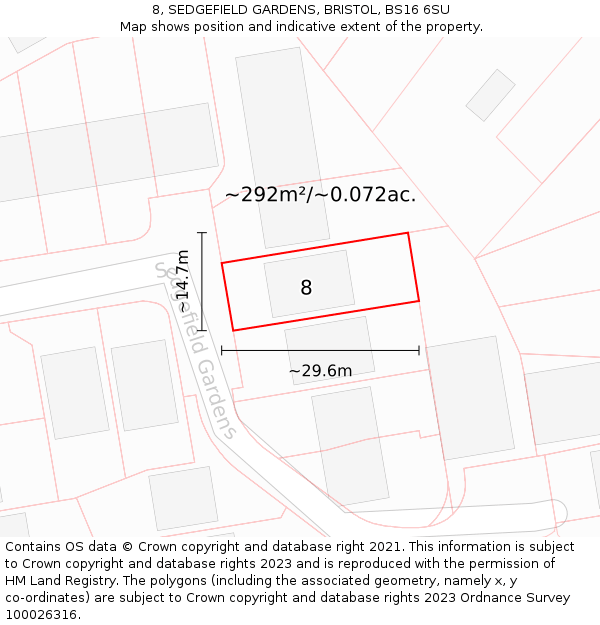 8, SEDGEFIELD GARDENS, BRISTOL, BS16 6SU: Plot and title map