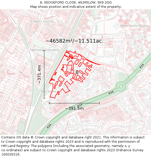 8, SEDGEFORD CLOSE, WILMSLOW, SK9 2GG: Plot and title map