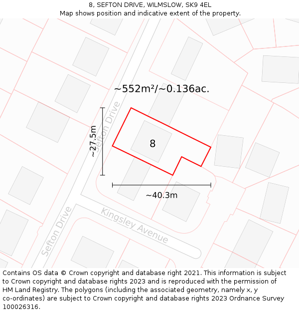 8, SEFTON DRIVE, WILMSLOW, SK9 4EL: Plot and title map