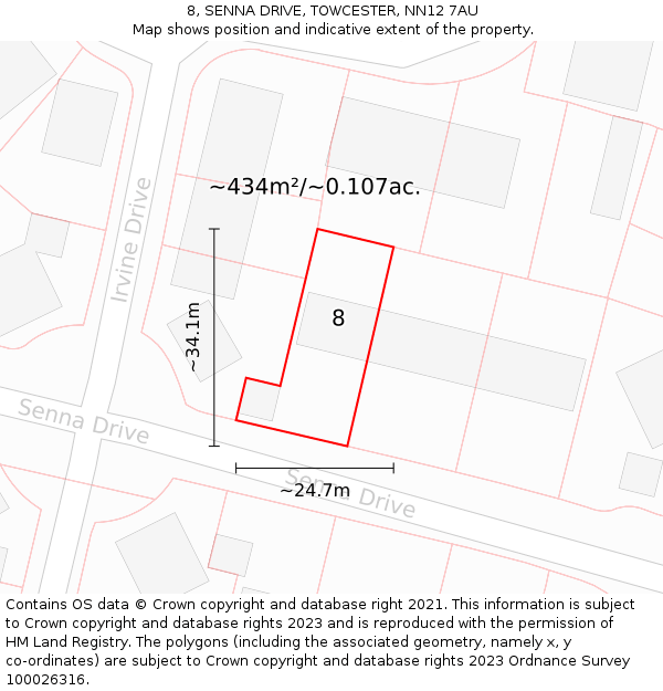 8, SENNA DRIVE, TOWCESTER, NN12 7AU: Plot and title map