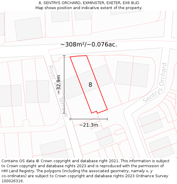 8, SENTRYS ORCHARD, EXMINSTER, EXETER, EX6 8UD: Plot and title map