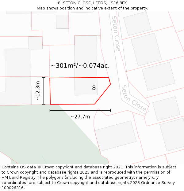 8, SETON CLOSE, LEEDS, LS16 8FX: Plot and title map