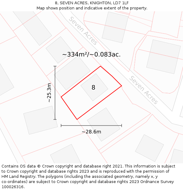 8, SEVEN ACRES, KNIGHTON, LD7 1LF: Plot and title map