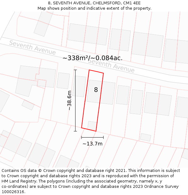 8, SEVENTH AVENUE, CHELMSFORD, CM1 4EE: Plot and title map