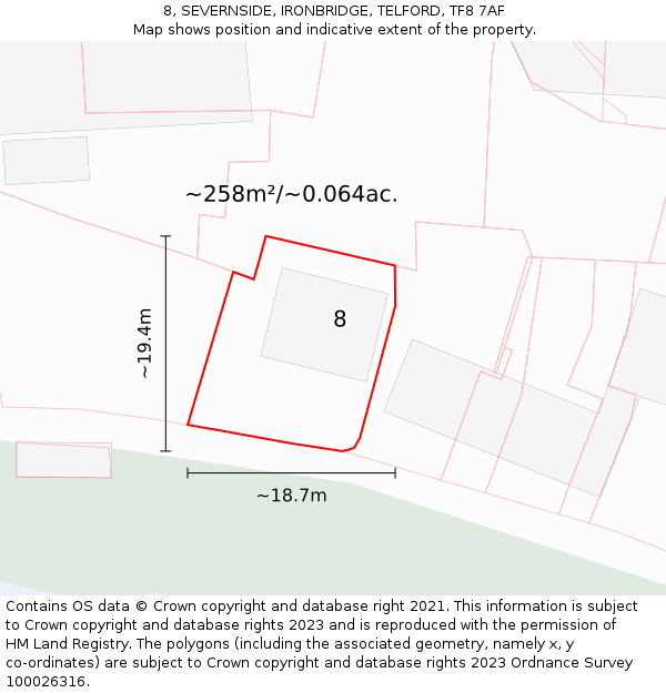 8, SEVERNSIDE, IRONBRIDGE, TELFORD, TF8 7AF: Plot and title map