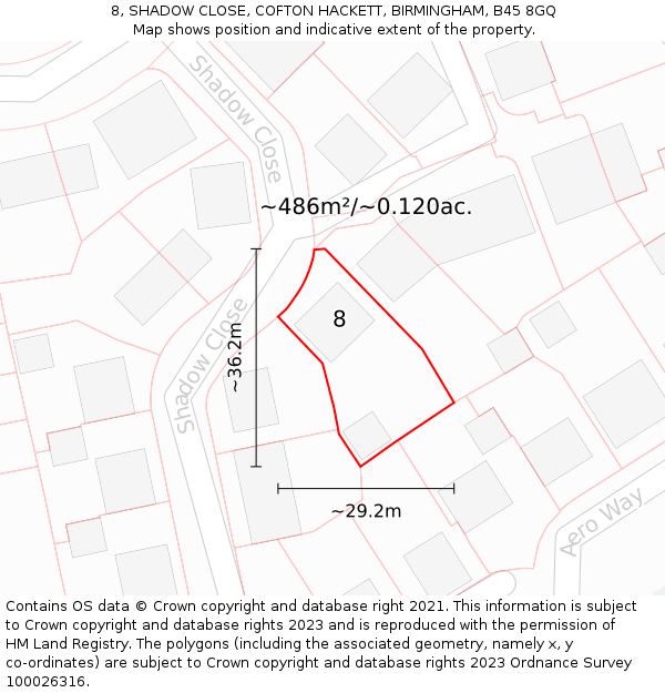 8, SHADOW CLOSE, COFTON HACKETT, BIRMINGHAM, B45 8GQ: Plot and title map