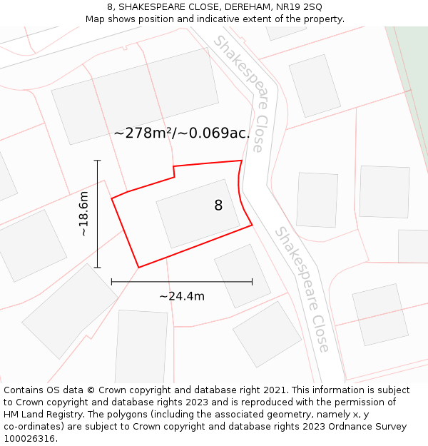8, SHAKESPEARE CLOSE, DEREHAM, NR19 2SQ: Plot and title map