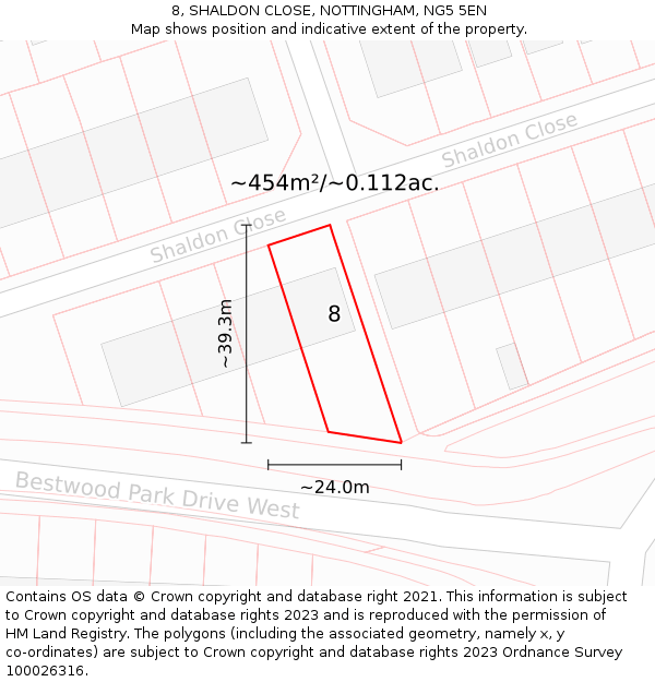 8, SHALDON CLOSE, NOTTINGHAM, NG5 5EN: Plot and title map