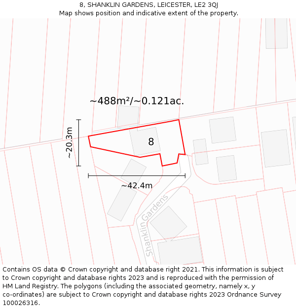 8, SHANKLIN GARDENS, LEICESTER, LE2 3QJ: Plot and title map