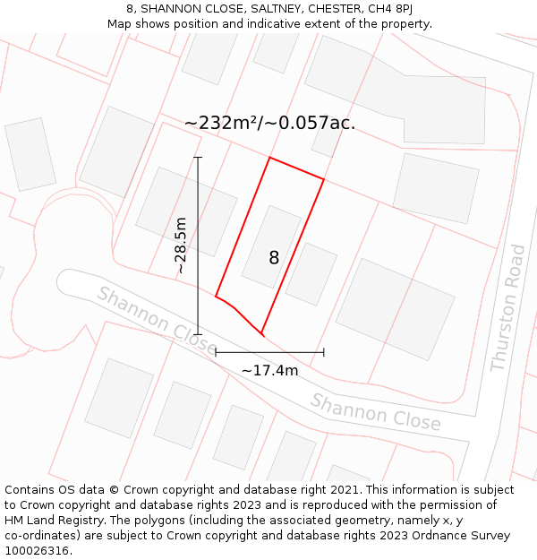 8, SHANNON CLOSE, SALTNEY, CHESTER, CH4 8PJ: Plot and title map
