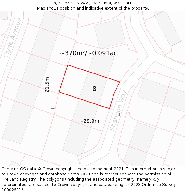 8, SHANNON WAY, EVESHAM, WR11 3FF: Plot and title map