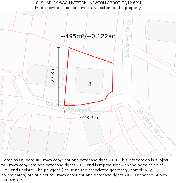 8, SHAPLEY WAY, LIVERTON, NEWTON ABBOT, TQ12 6PN: Plot and title map