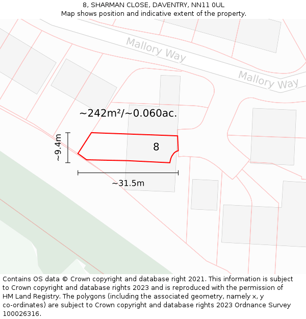8, SHARMAN CLOSE, DAVENTRY, NN11 0UL: Plot and title map
