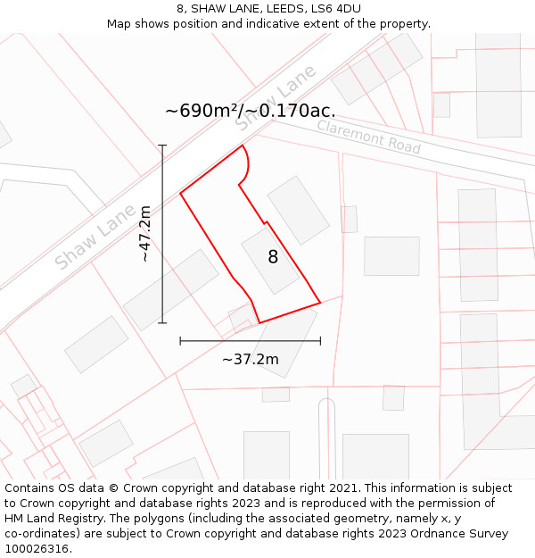 8, SHAW LANE, LEEDS, LS6 4DU: Plot and title map