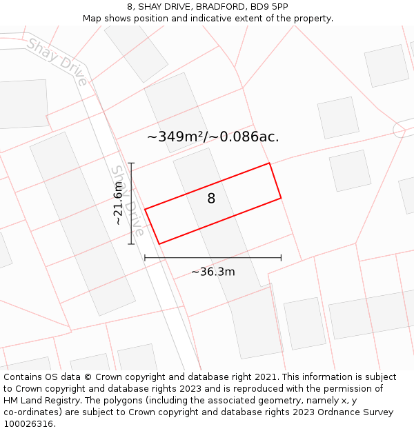 8, SHAY DRIVE, BRADFORD, BD9 5PP: Plot and title map