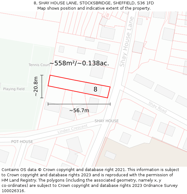 8, SHAY HOUSE LANE, STOCKSBRIDGE, SHEFFIELD, S36 1FD: Plot and title map