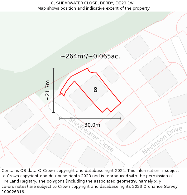 8, SHEARWATER CLOSE, DERBY, DE23 1WH: Plot and title map