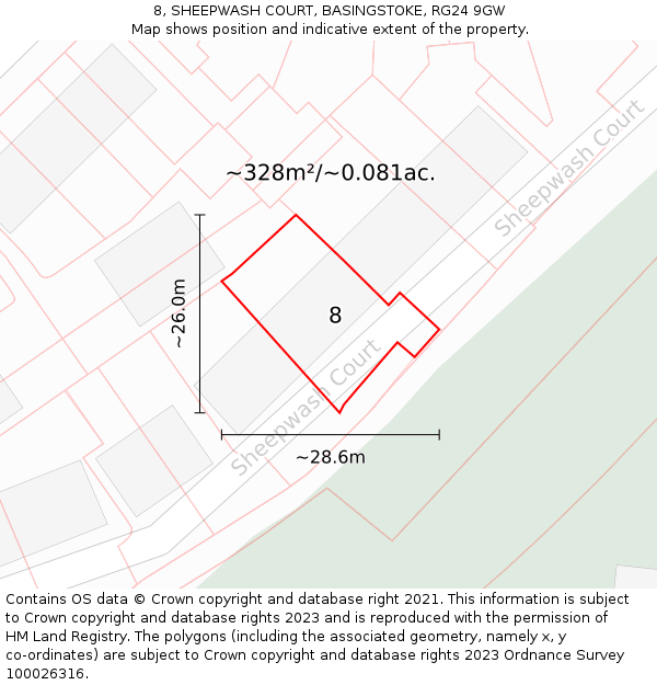 8, SHEEPWASH COURT, BASINGSTOKE, RG24 9GW: Plot and title map