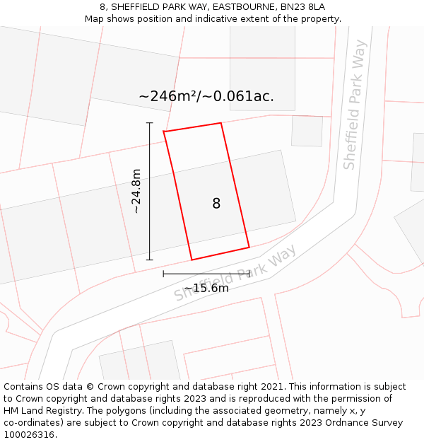 8, SHEFFIELD PARK WAY, EASTBOURNE, BN23 8LA: Plot and title map