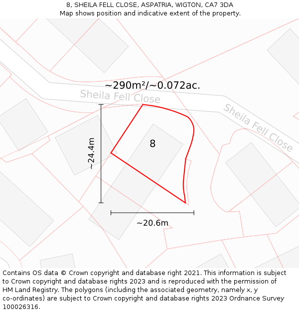 8, SHEILA FELL CLOSE, ASPATRIA, WIGTON, CA7 3DA: Plot and title map