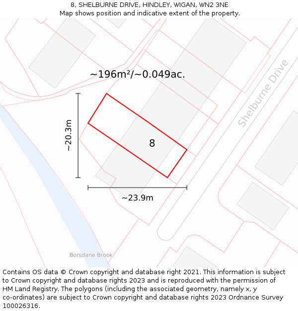 8, SHELBURNE DRIVE, HINDLEY, WIGAN, WN2 3NE: Plot and title map
