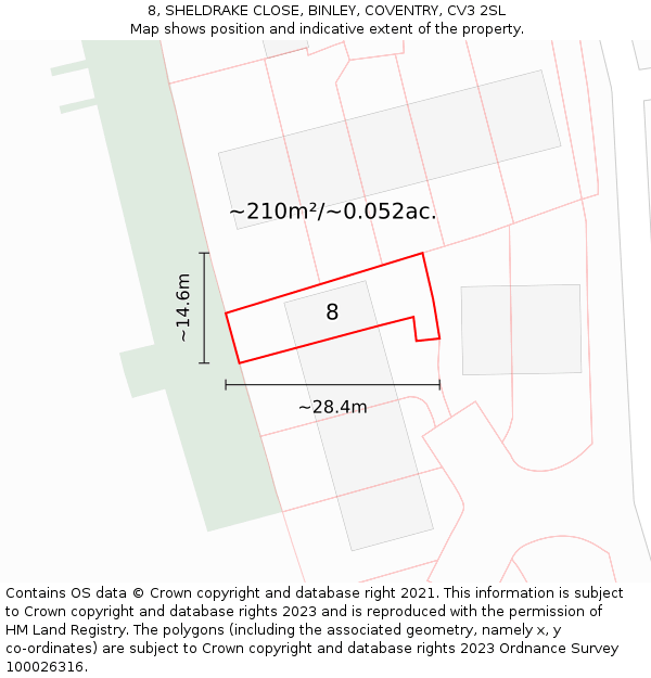 8, SHELDRAKE CLOSE, BINLEY, COVENTRY, CV3 2SL: Plot and title map