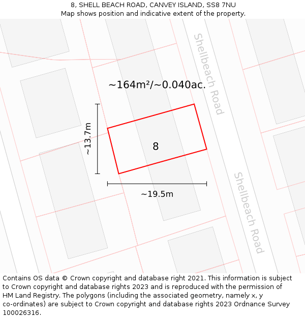 8, SHELL BEACH ROAD, CANVEY ISLAND, SS8 7NU: Plot and title map