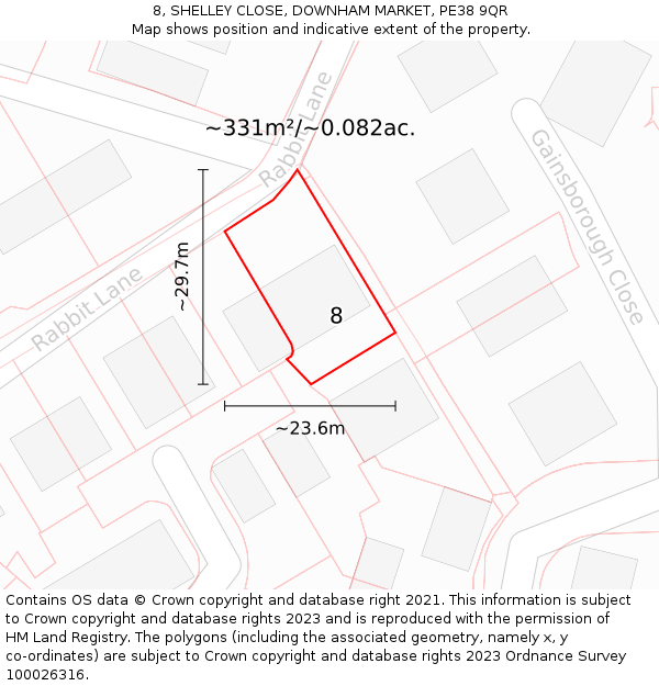 8, SHELLEY CLOSE, DOWNHAM MARKET, PE38 9QR: Plot and title map