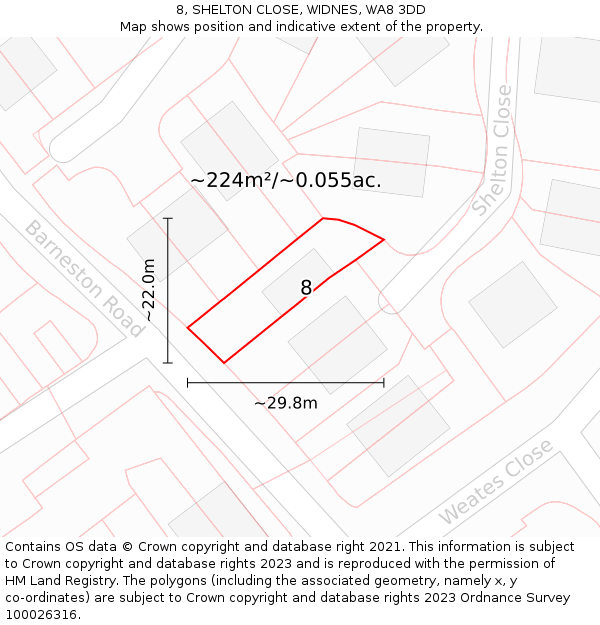 8, SHELTON CLOSE, WIDNES, WA8 3DD: Plot and title map