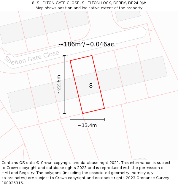 8, SHELTON GATE CLOSE, SHELTON LOCK, DERBY, DE24 9JW: Plot and title map