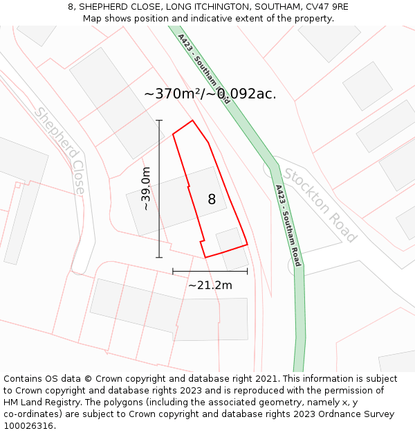 8, SHEPHERD CLOSE, LONG ITCHINGTON, SOUTHAM, CV47 9RE: Plot and title map