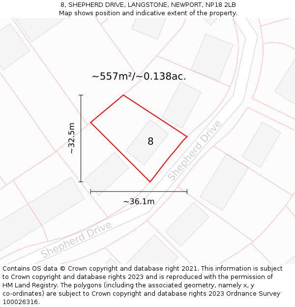 8, SHEPHERD DRIVE, LANGSTONE, NEWPORT, NP18 2LB: Plot and title map