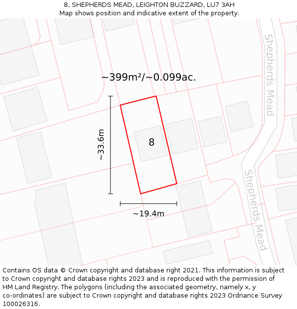 8, SHEPHERDS MEAD, LEIGHTON BUZZARD, LU7 3AH: Plot and title map