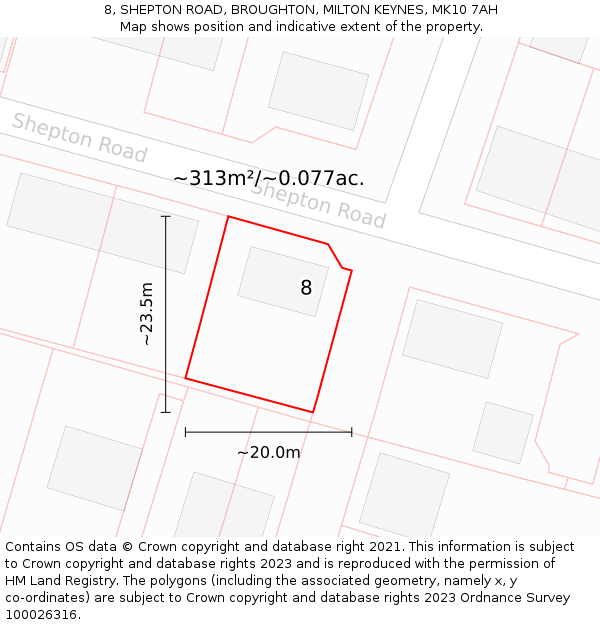 8, SHEPTON ROAD, BROUGHTON, MILTON KEYNES, MK10 7AH: Plot and title map