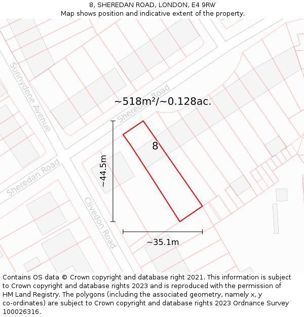 8, SHEREDAN ROAD, LONDON, E4 9RW: Plot and title map