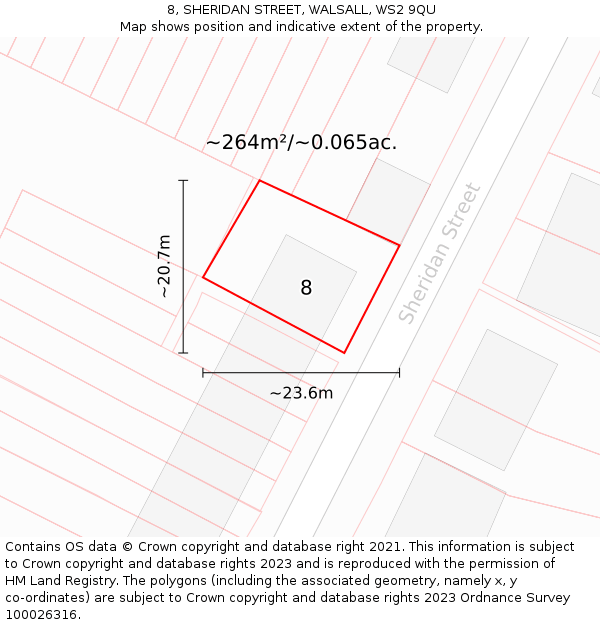 8, SHERIDAN STREET, WALSALL, WS2 9QU: Plot and title map