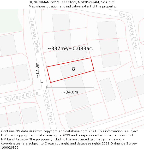 8, SHERMAN DRIVE, BEESTON, NOTTINGHAM, NG9 6LZ: Plot and title map