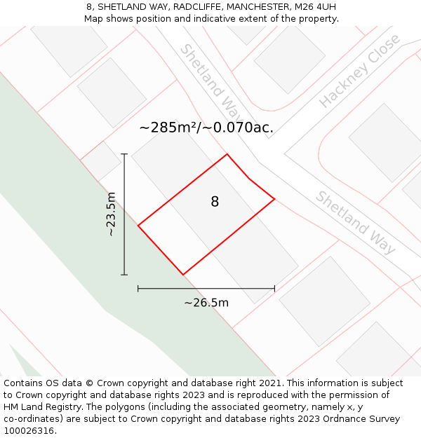 8, SHETLAND WAY, RADCLIFFE, MANCHESTER, M26 4UH: Plot and title map