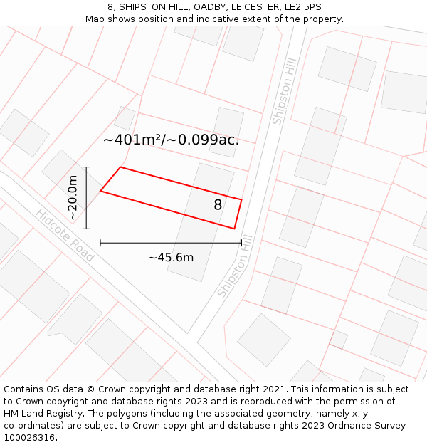 8, SHIPSTON HILL, OADBY, LEICESTER, LE2 5PS: Plot and title map