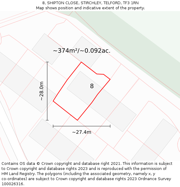 8, SHIPTON CLOSE, STIRCHLEY, TELFORD, TF3 1RN: Plot and title map